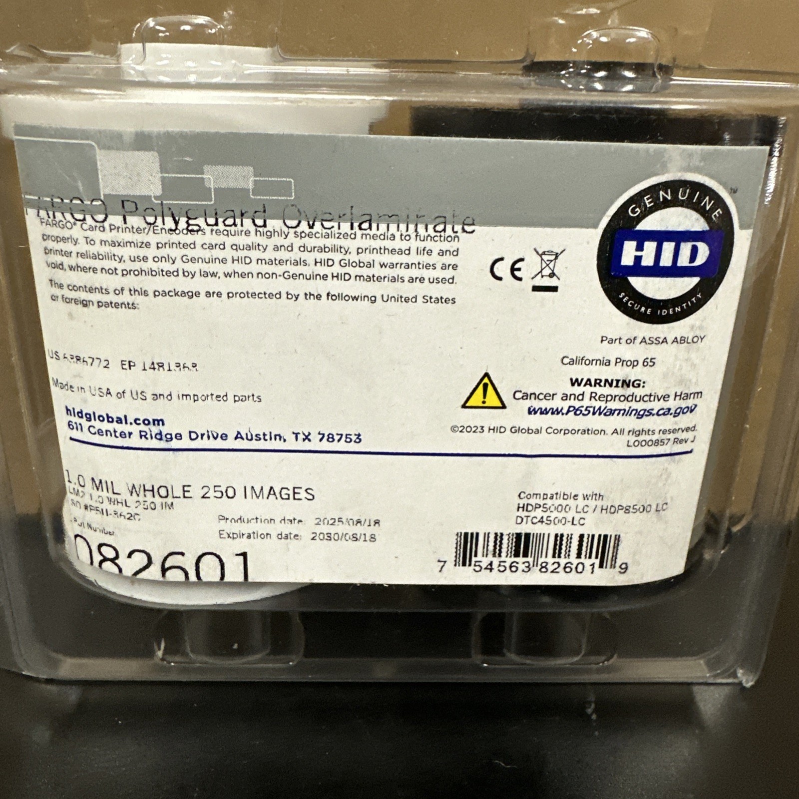 HID 082601 Fargo Polyguard Overlaminate 1.0 MIL Whole 250 Images exp- 08/2030