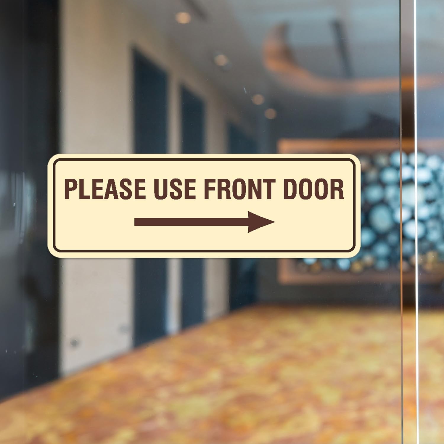 Please Use Front Door Right Arrow Sign Large Brushed Silver Wall Plaque