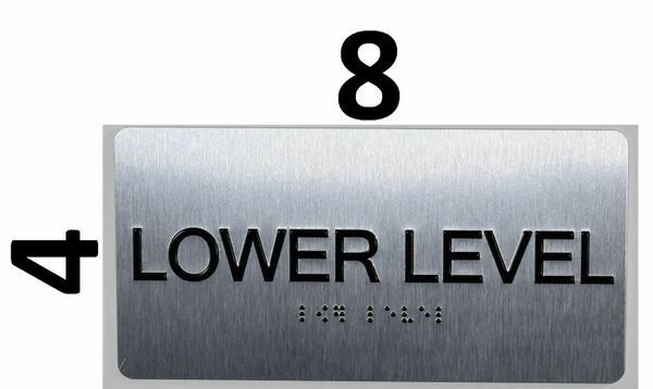 Lower Level Floor Number Sign Silver-Tactile Touch Braille Sign…-REF24-1027