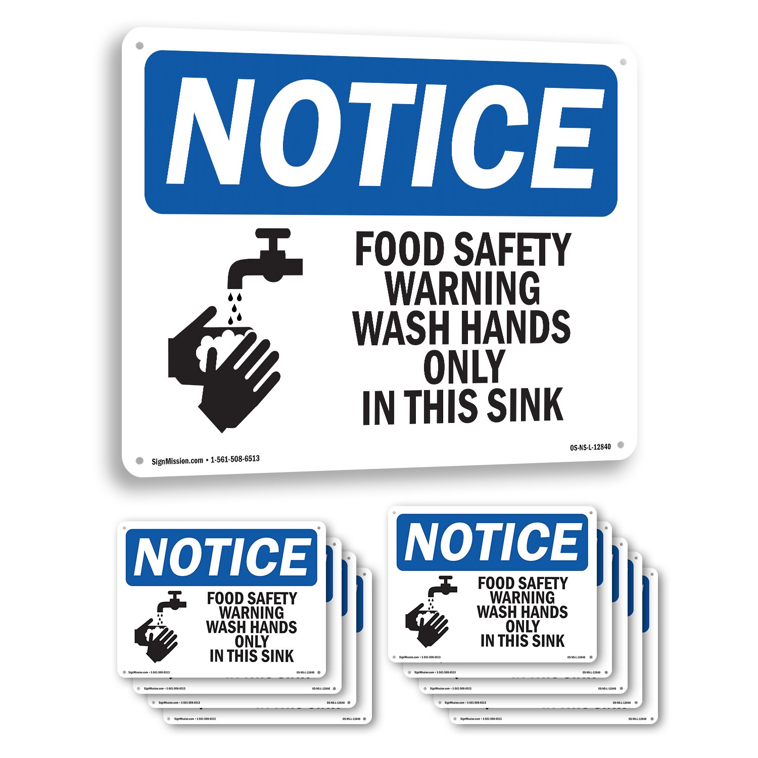 Food Safety Warning Wash Hands OSHA Notice Sign Metal,, Decal 5 or 10 Pack