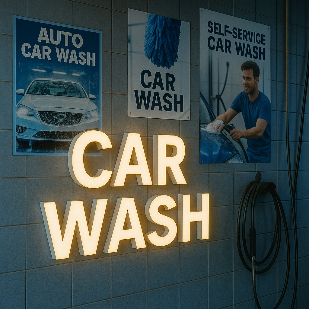 𝑵𝓙̶ Car Wash LED Channel Letters Custom Outdoor Storefront Business Sign