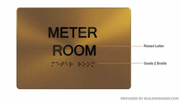 Meter Room Sign With Braille and Raised Letters Gold(Aluminum, Size 5×7)