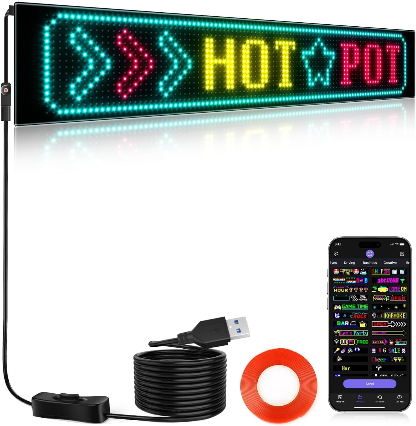 27 »x5 » Flexible LED Display with USB Power – Bluetooth Control for Businesses