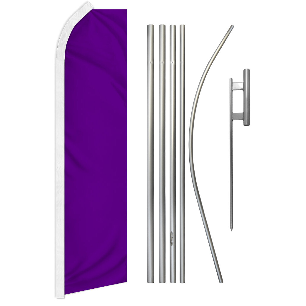 Solid Purple Swooper Flutter Feather Advertising Flag Pole Kit Solid Color Flag