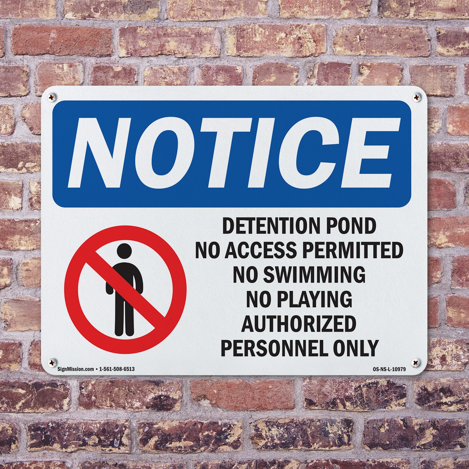 Detention Pond No Access Permitted OSHA Notice Sign Metal, Decal – 5 or 10 Pack