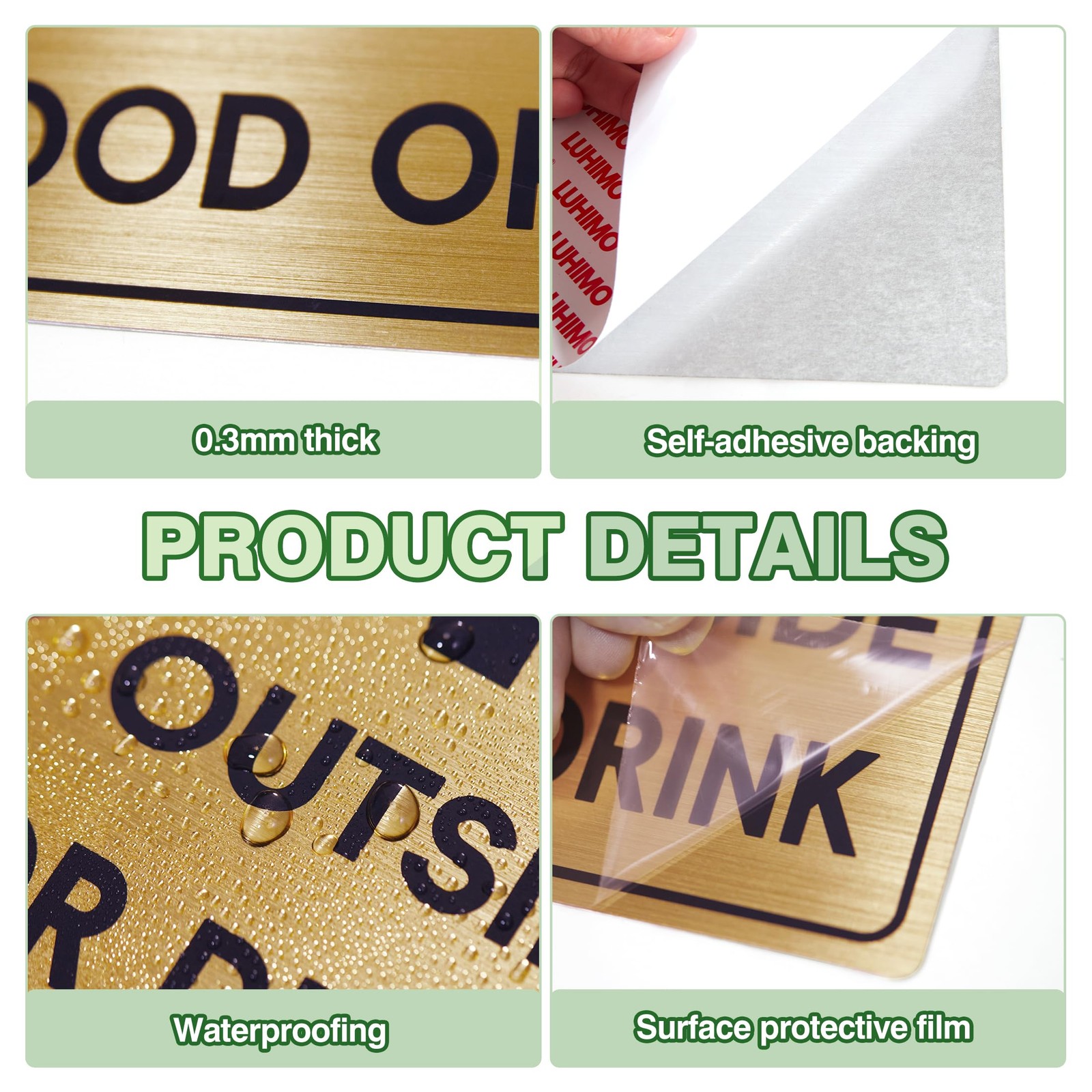 2PCS No Outside Food or Drink Sticker, Self-Adhesive Brushed Gold No Food or …