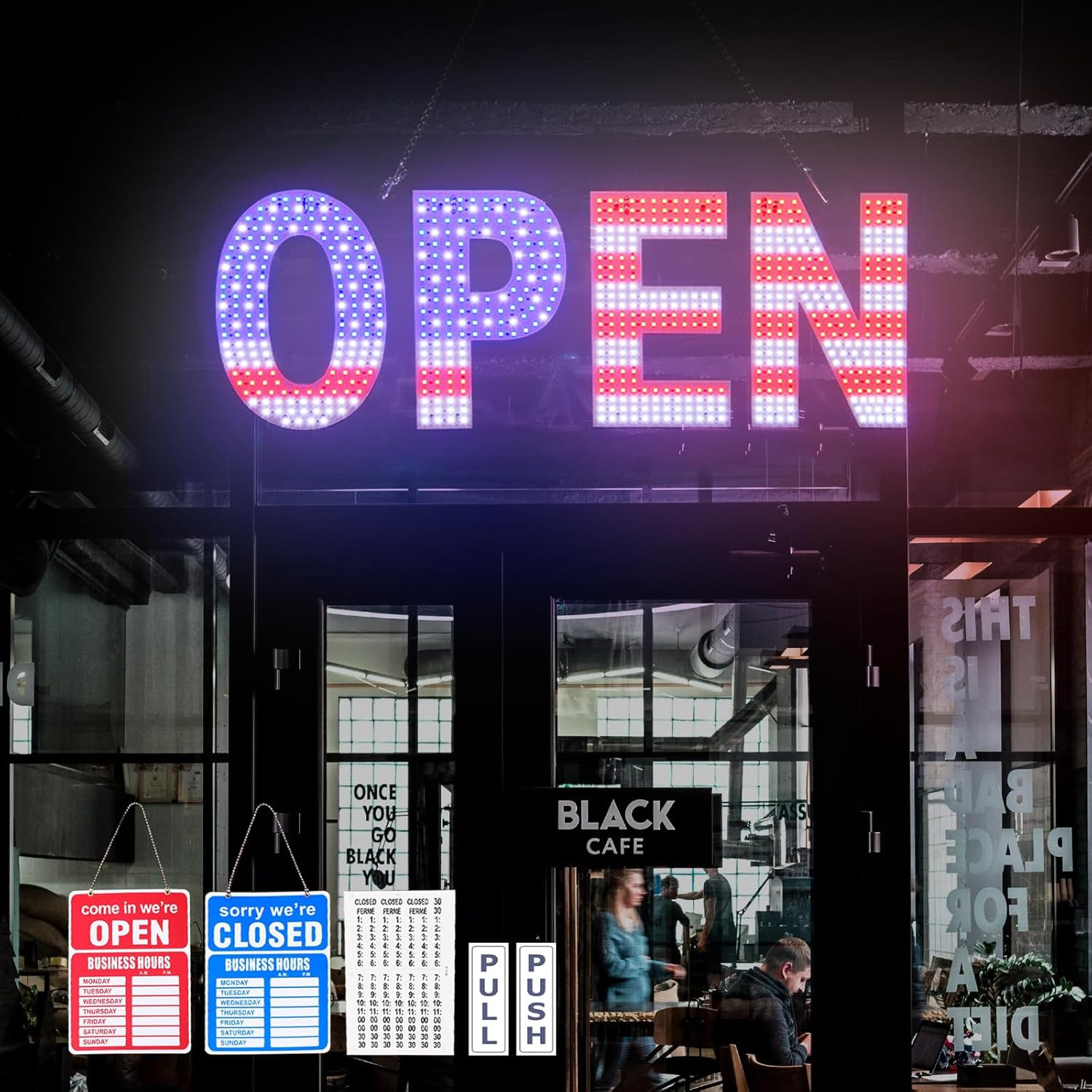 LED Open Signs for Business, 30X10 Inches Large Dimmable 3-Modes Open Sign LED &