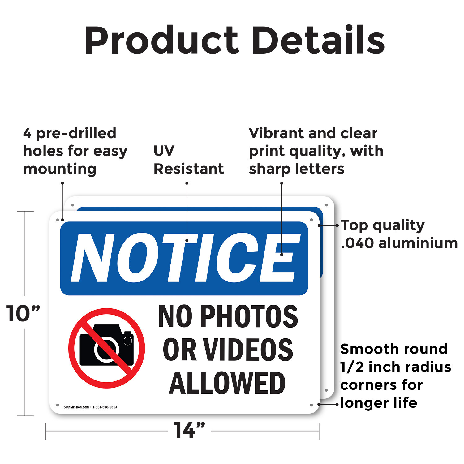 (2 Pack) No Photos Or Video Allowed OSHA Notice Sign Decal Metal Plastic