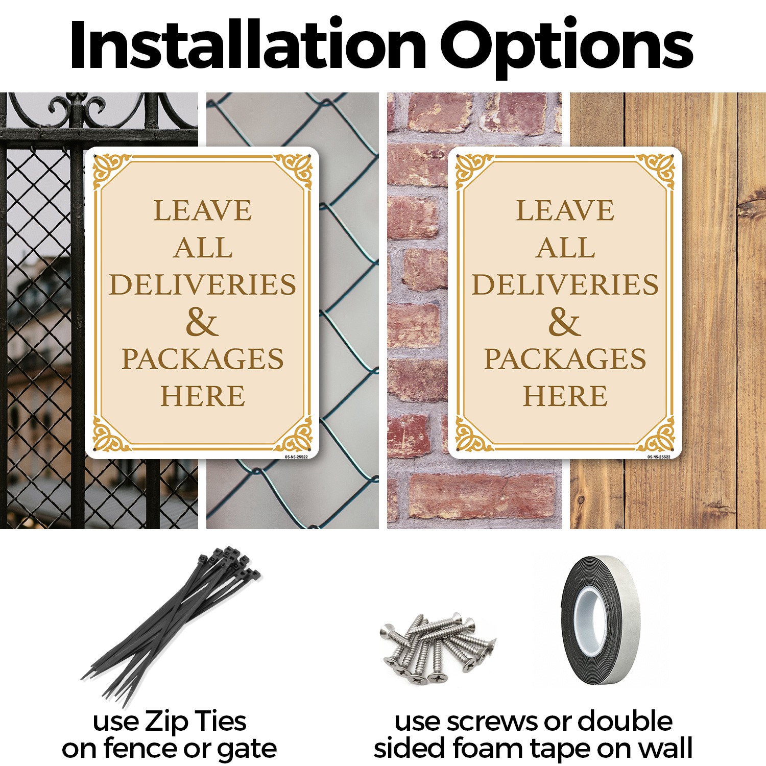 Leave All Deliveries & Packages Here Fancy Public Safety Sign, Decal 5/10 Pack