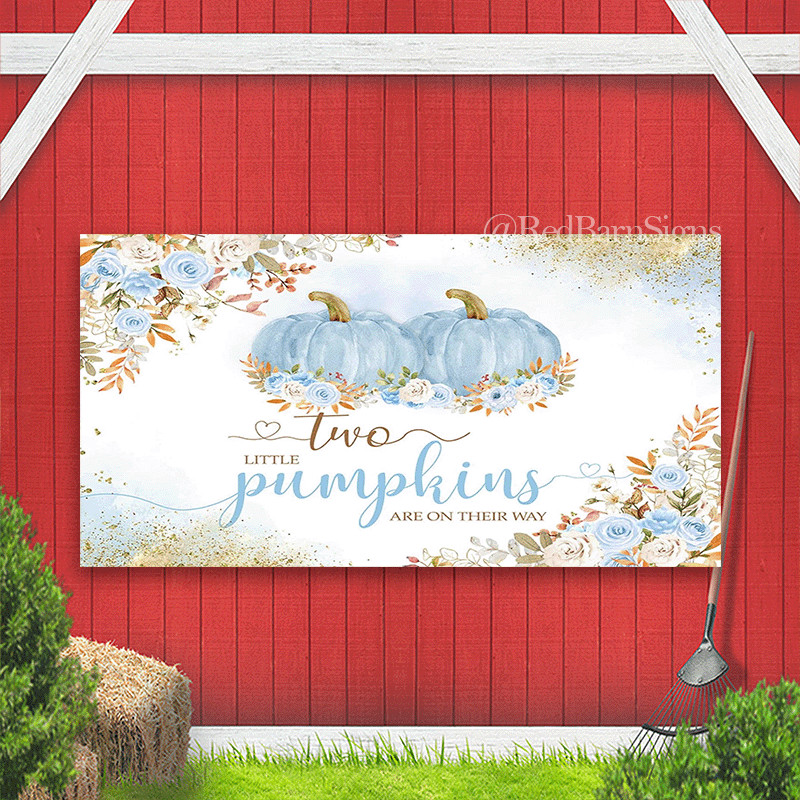 Fall Pumpkin Twins Baby Shower Backdrop Autumn Two Little Pumpkins Two Boys