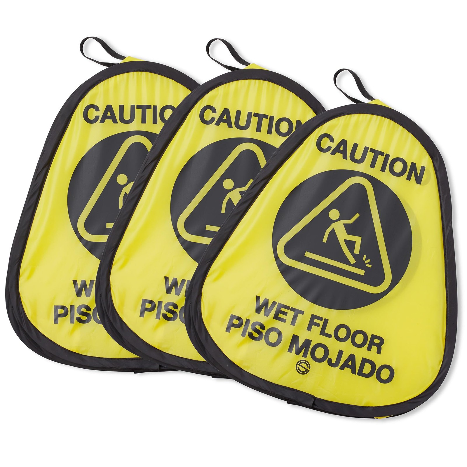 3 Pack Pop Up Wet Floor Sign Heavy Duty Nylon Yellow Bilingual 16 Inch Safety