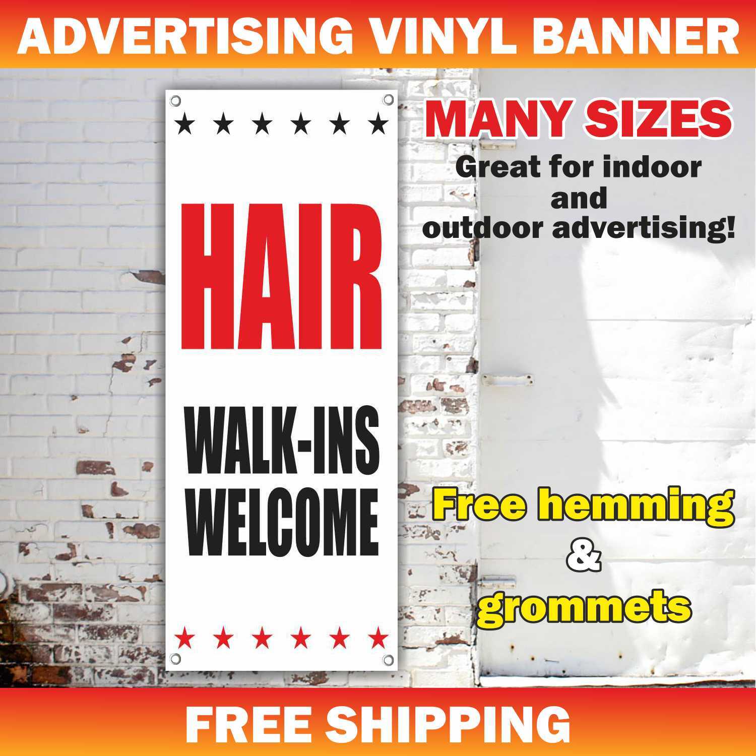 HAIR WALK-INS WELCOME Advertising Banner Vinyl Mesh Sign beauty spa barber shop