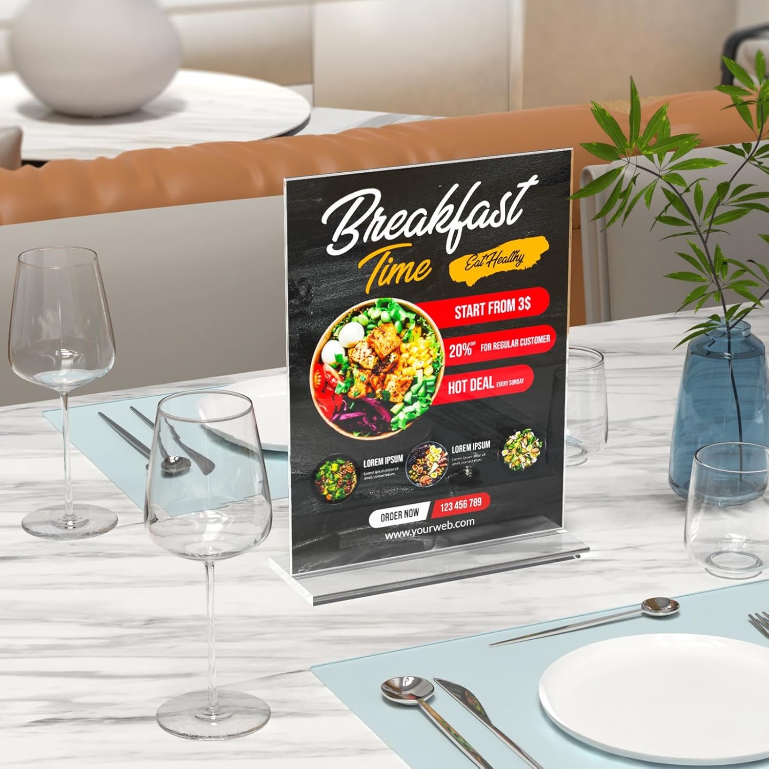 3 Pack Acrylic Sign Holder 8.5 x 11 Inches, Clear Menu Stand, Vertical