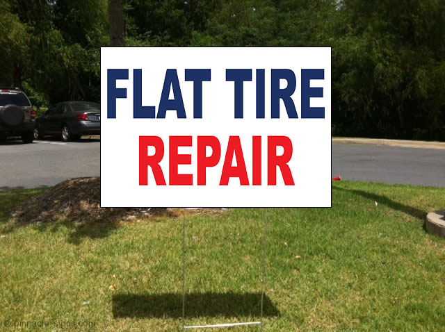 Flat Tire Repair Blue Red Corrugated Plastic Yard Sign /Free Stakes