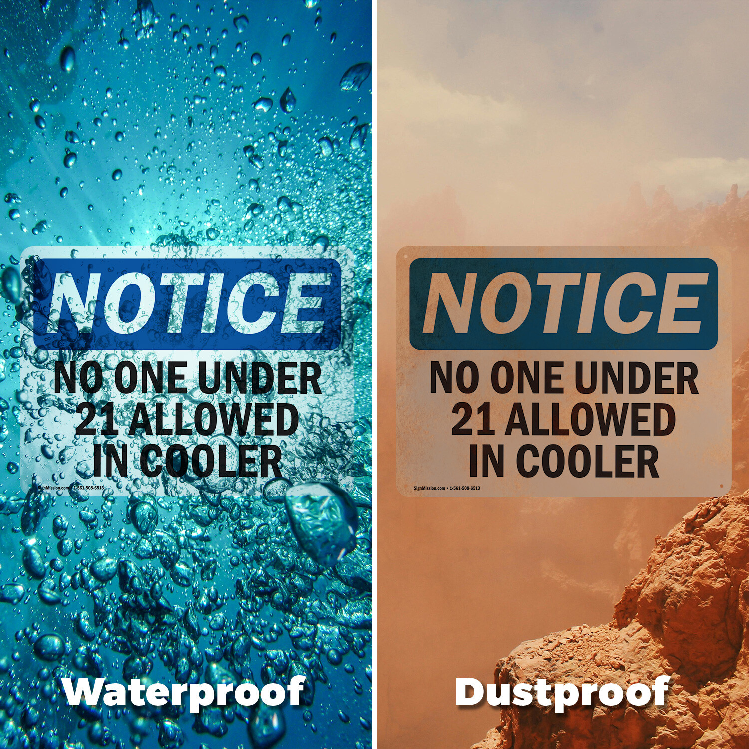 (2 Pack) No One Under 21 Allowed In Cooler OSHA Notice Sign Decal Metal Plastic