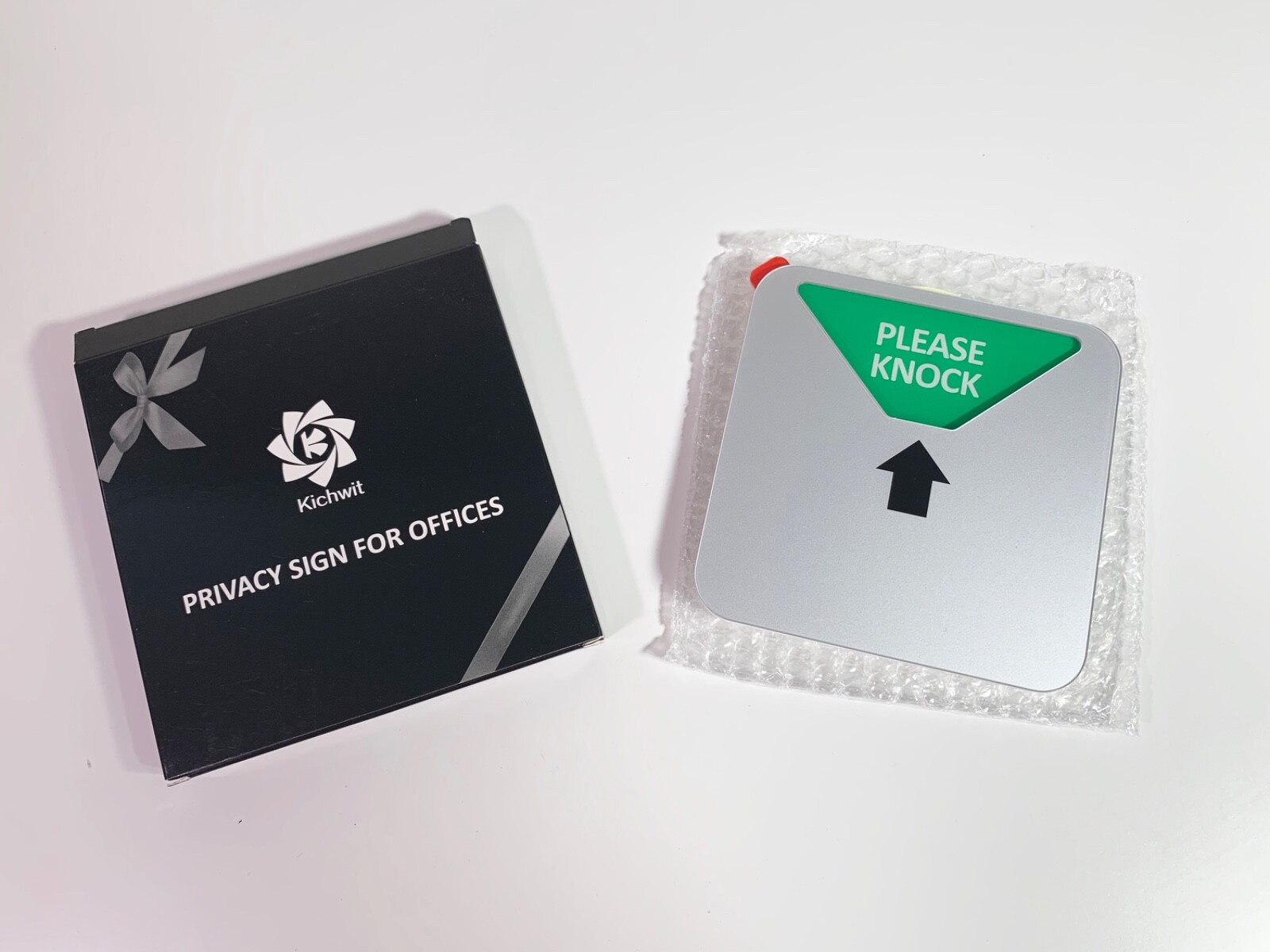 Kichwit Privacy Sign, 4 Messages, Square Shaped, 4.9 Inch, Silver