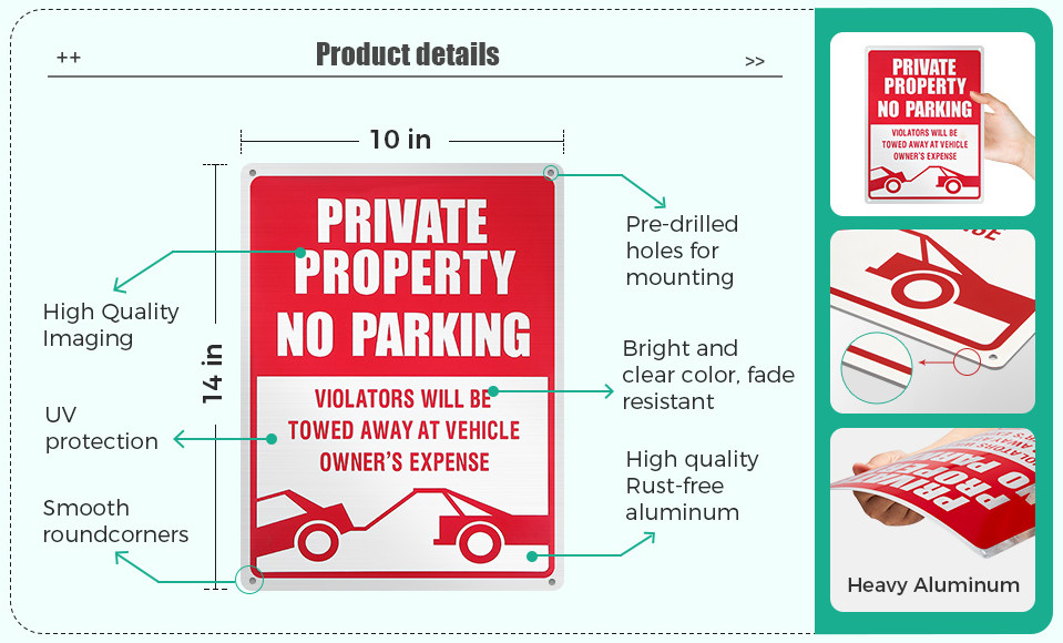 3-Pack No Parking Signs – 14 x 10 Inches Reflective Private Property Signs