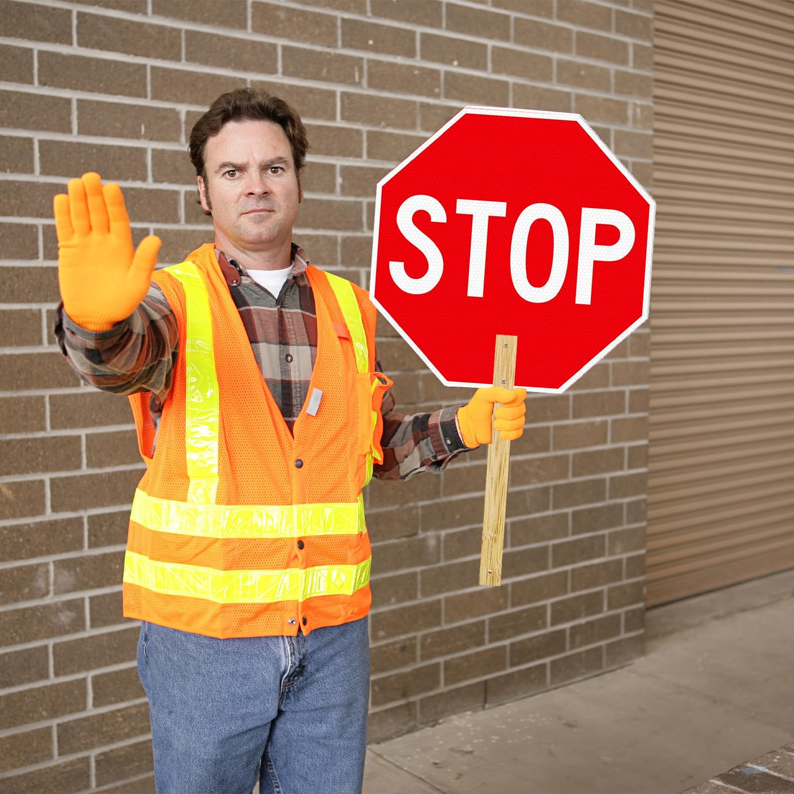4 PCS Stop Slow Handheld Sign Aluminum Crossing Guard 13×13 Inch Reflective