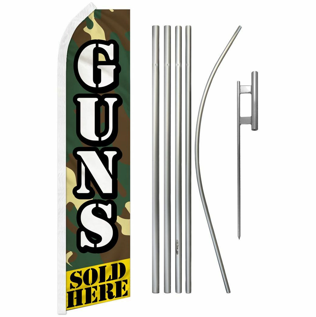 « GUNS SOLD HERE » Advertising Super Flag & Pole Kit ammo
