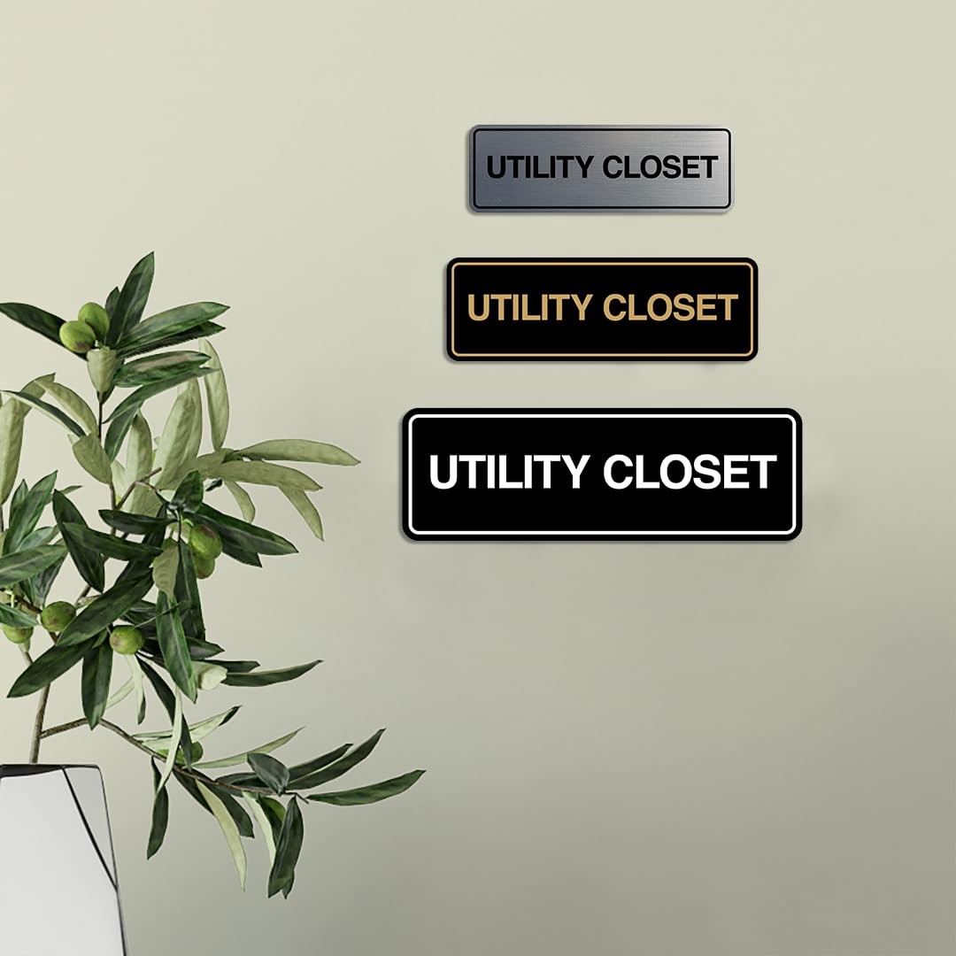 Standard Utility Closet Wall Door Sign Easy Install Office Home Black Medium