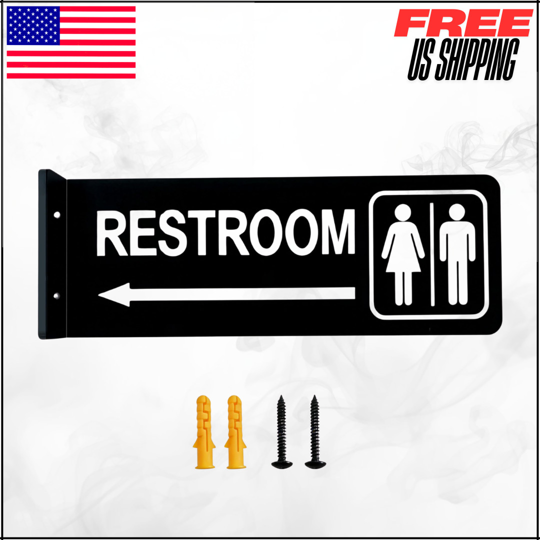 Double-Sided Restroom Sign W/ Arrow 12&Prime;x4&Prime; Premium Frosted Acrylic Black