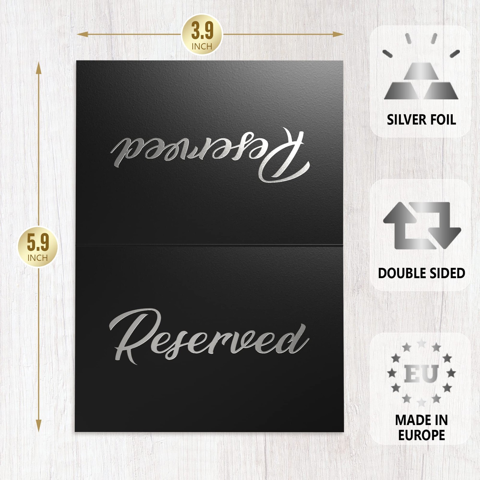 Black Reserved Table Signs Wedding 3×4 Cardstock Silver Foil Seating 10 PCS