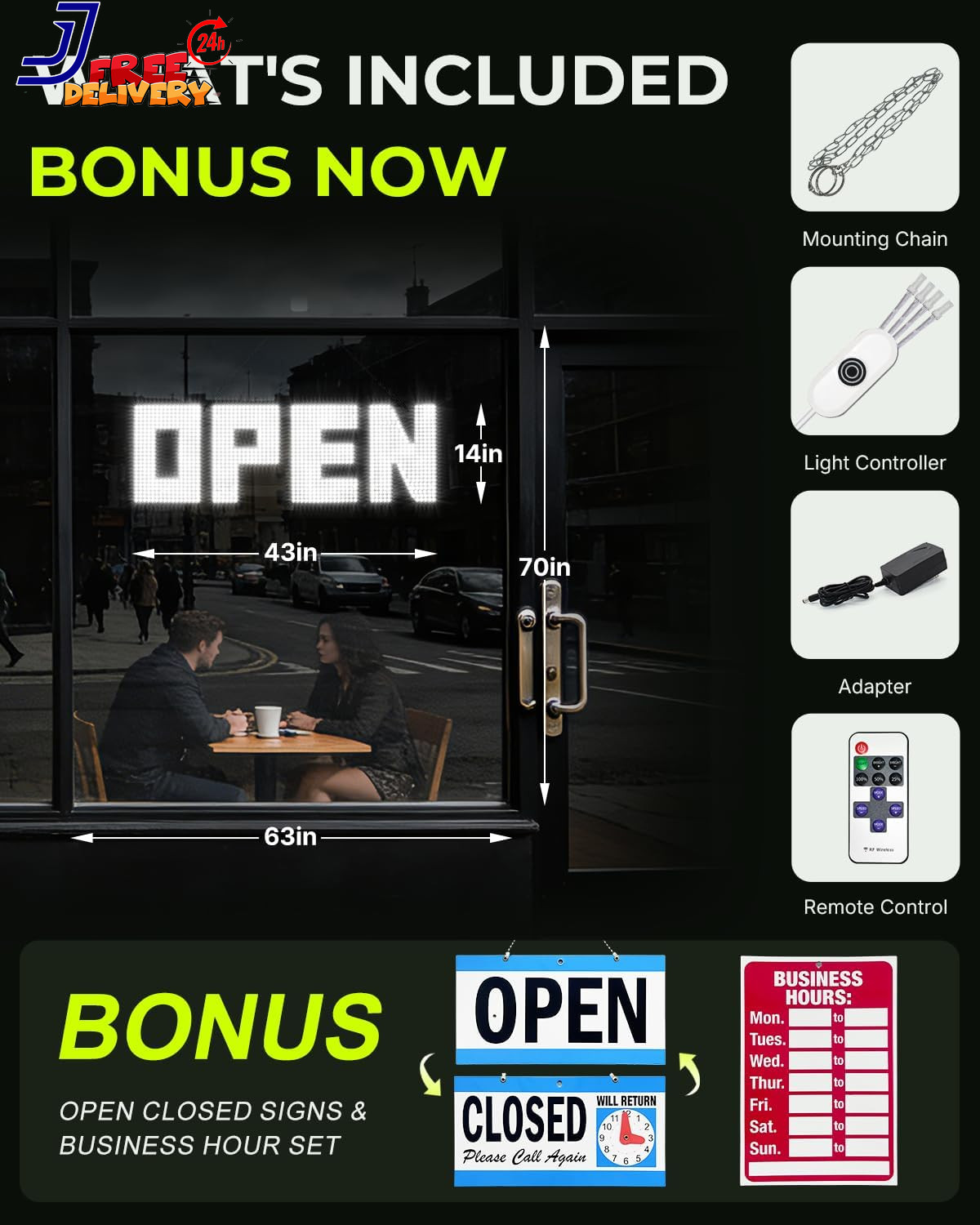 43&Prime;X14&Prime; Large LED Open Sign Super Bright Open Signs for Business Dimmable Cafes
