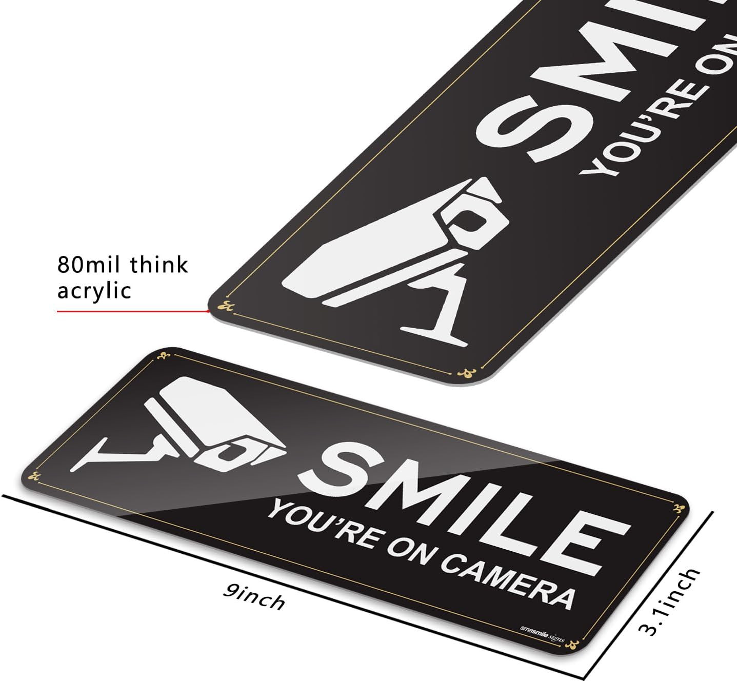 Smile Your on Camera Signs 4 Pack 9&Prime; X 3.1&Prime; Acrylic Camera Signs for Home Securi