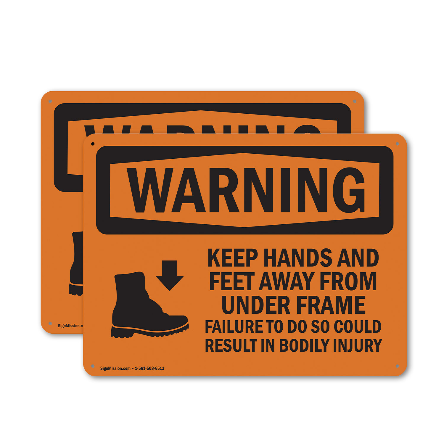 (2 Pack) Keep Hands Feet Away Failure Bodily Injury OSHA Warning Sign Decal