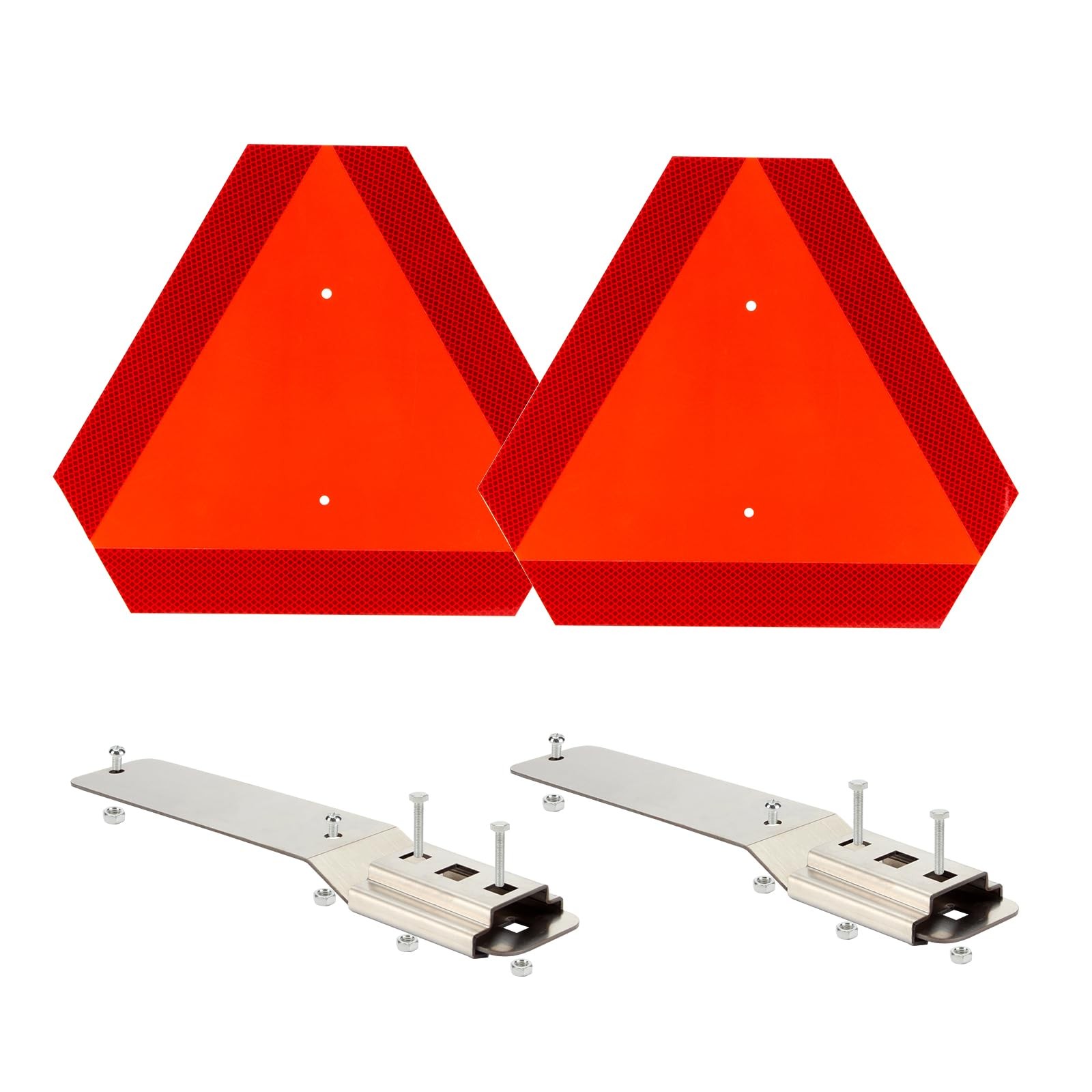 Slow Moving Vehicle Sign W/ Mounting Bracket Triangle Aluminum Sign 2Set