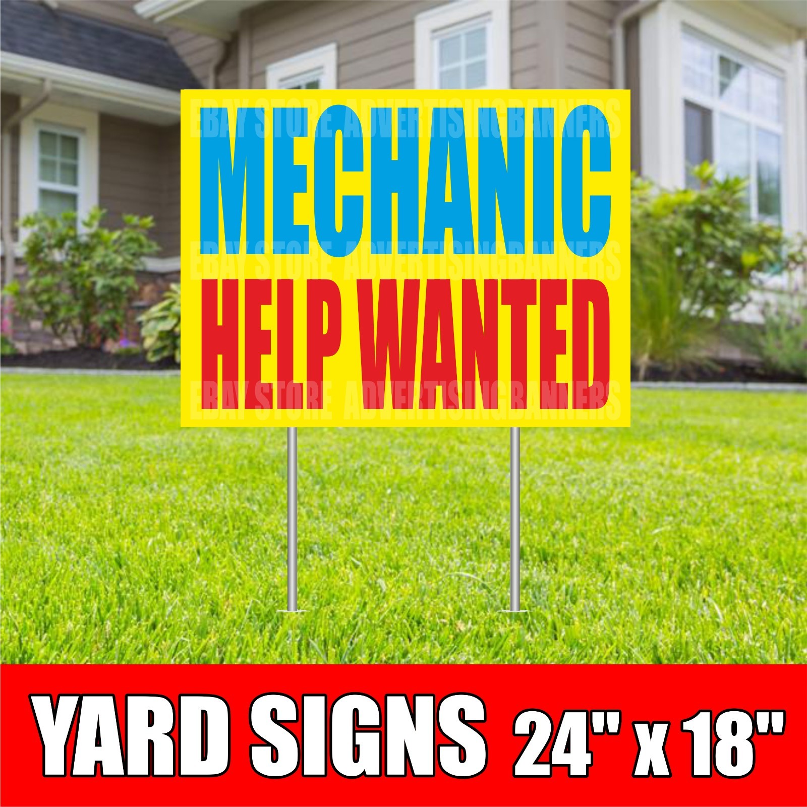 MECHANIC HELP WANTED Yard Sign with H-Stakes Repair Service Now Hiring Job Open