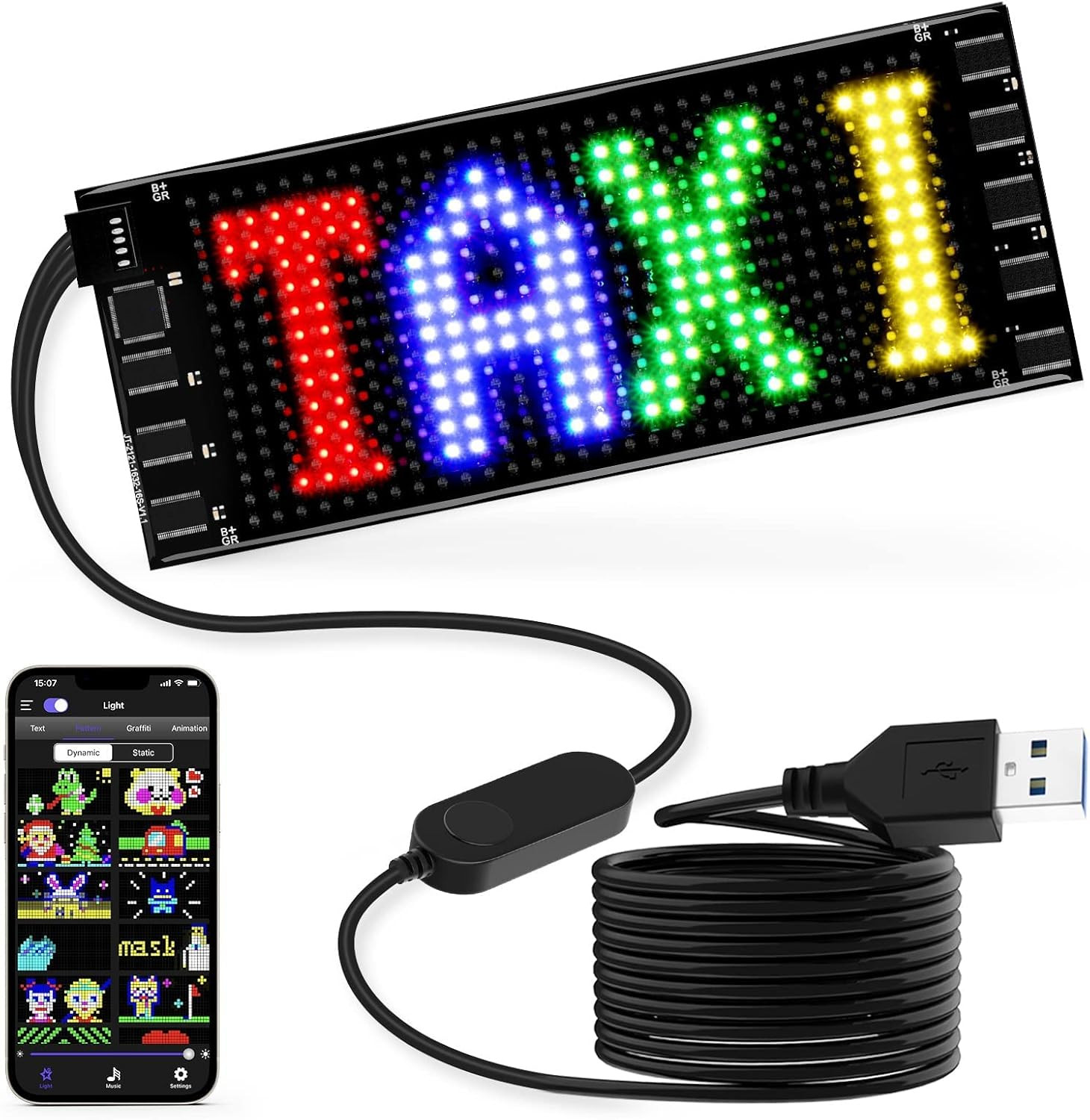 LED Sign for Car, 7 »X3 »Flexible LED Matrix Panel USB 5V Bluetooth