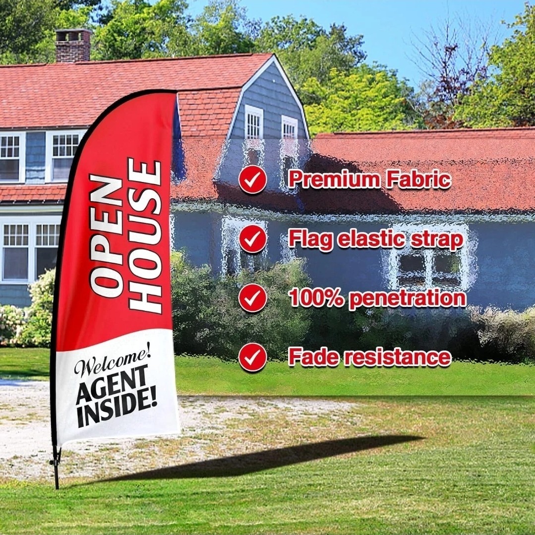 Open House Sigs For Real Estate Agents, Open House feather banner in BLUE