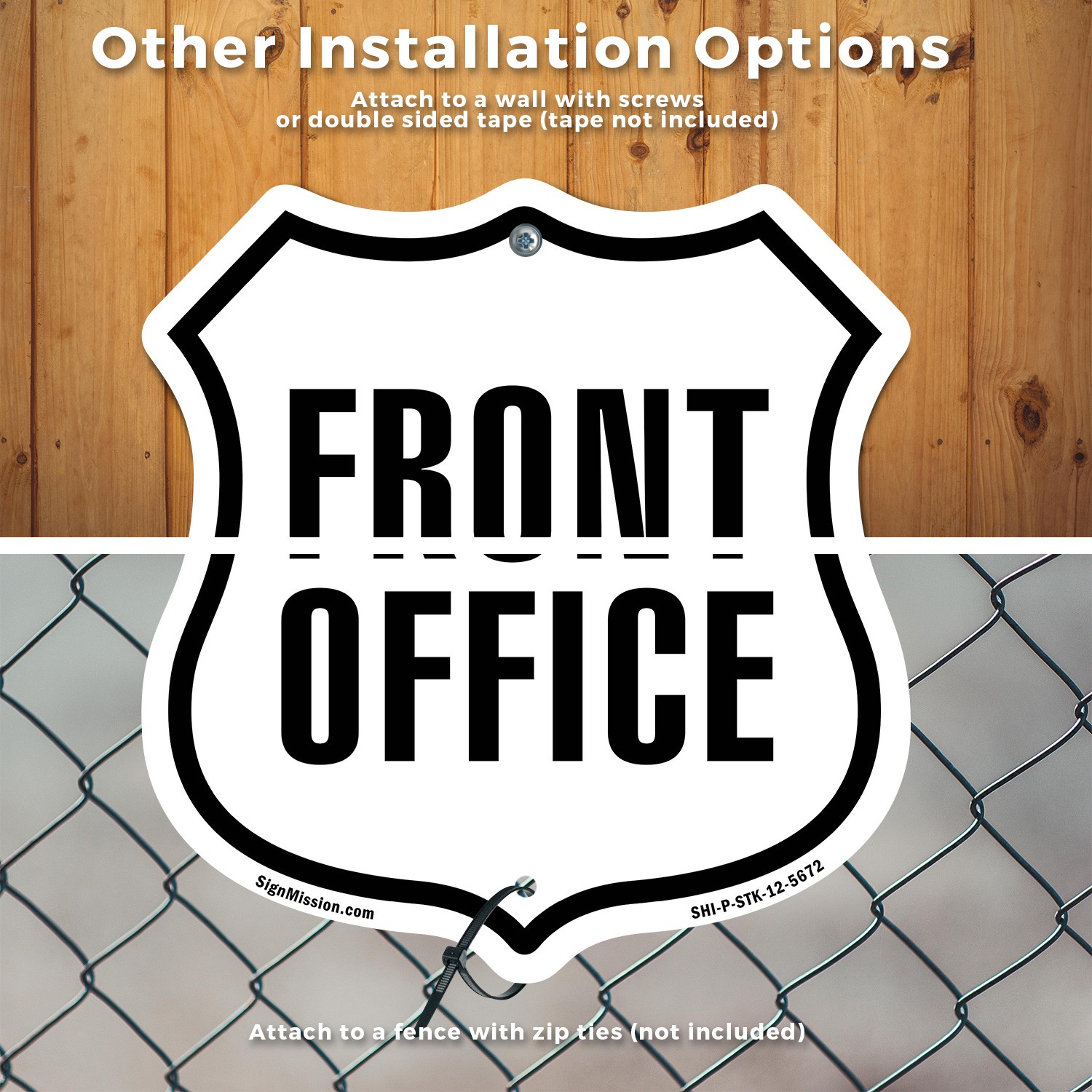 Front Office Shield Shaped Sign With Stake Weather Resistant Crafted in the USA