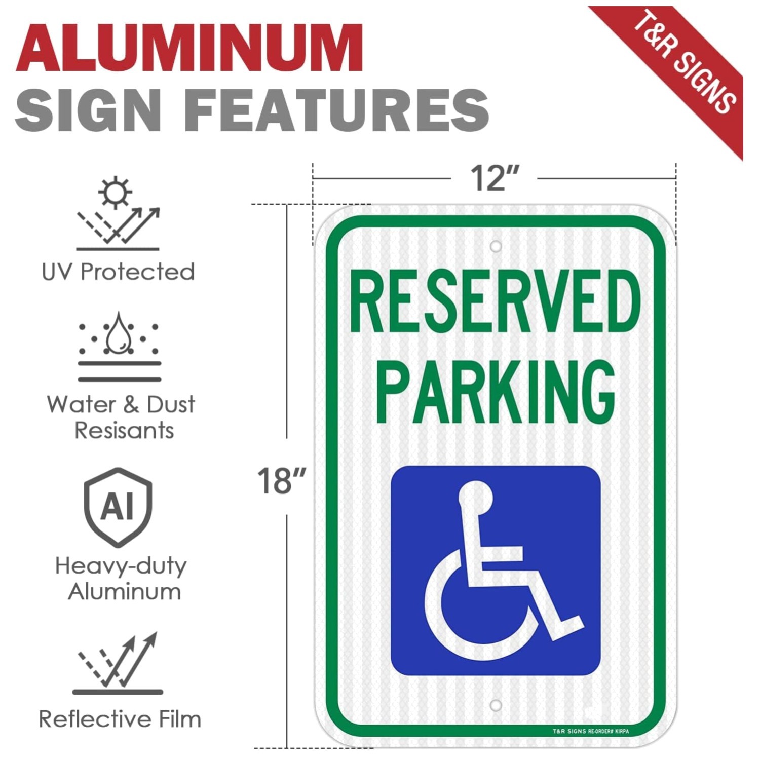 3 Pack Handicap Parking Sign, 18&Prime;x12&Prime; Reflective Aluminum