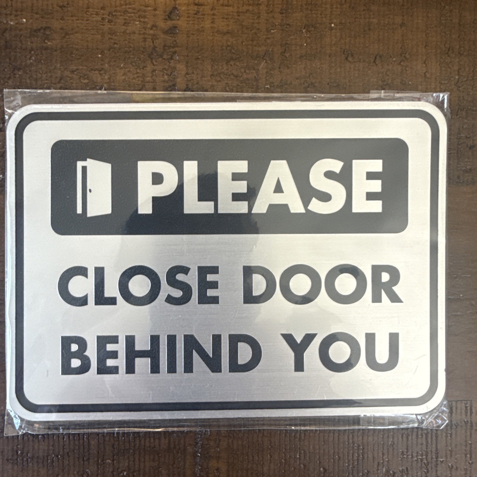 2 Pack Classic Framed Please Close Door Behind You Sign 5&Prime; x 7&Prime; Brushed Silver