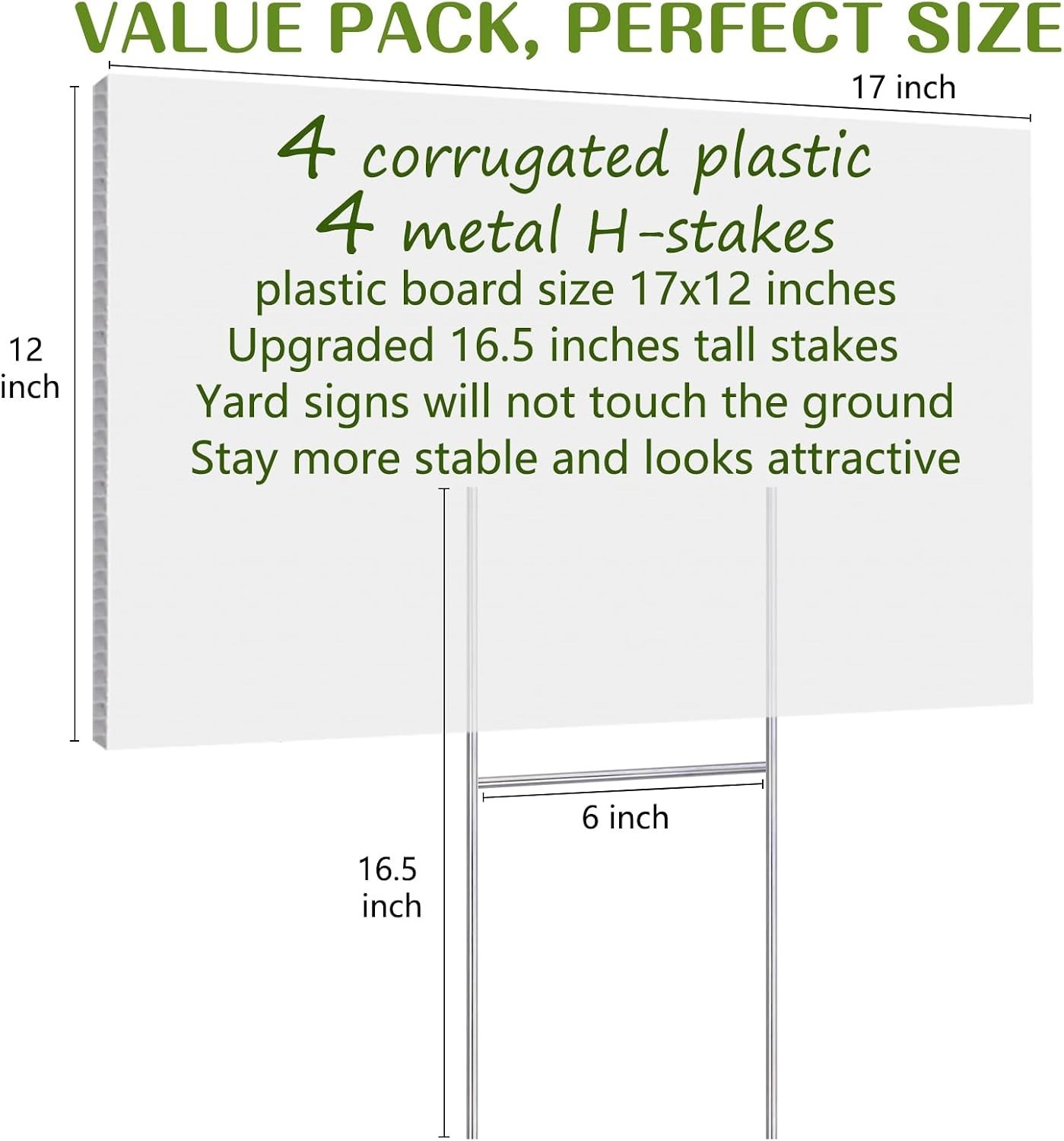 Blank Yard Signs with Stakes 17×12 inch 4 Pack Corrugated Plastic Double Side…