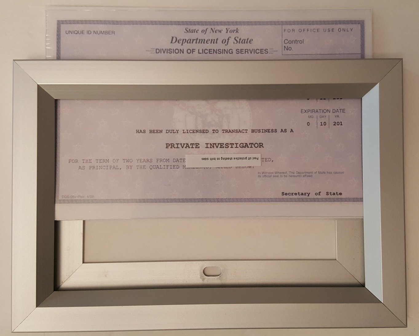 LICENSE FRAME 8.5X5.5 NYC ( Heavy Duty – Aluminum)-REF24-1027