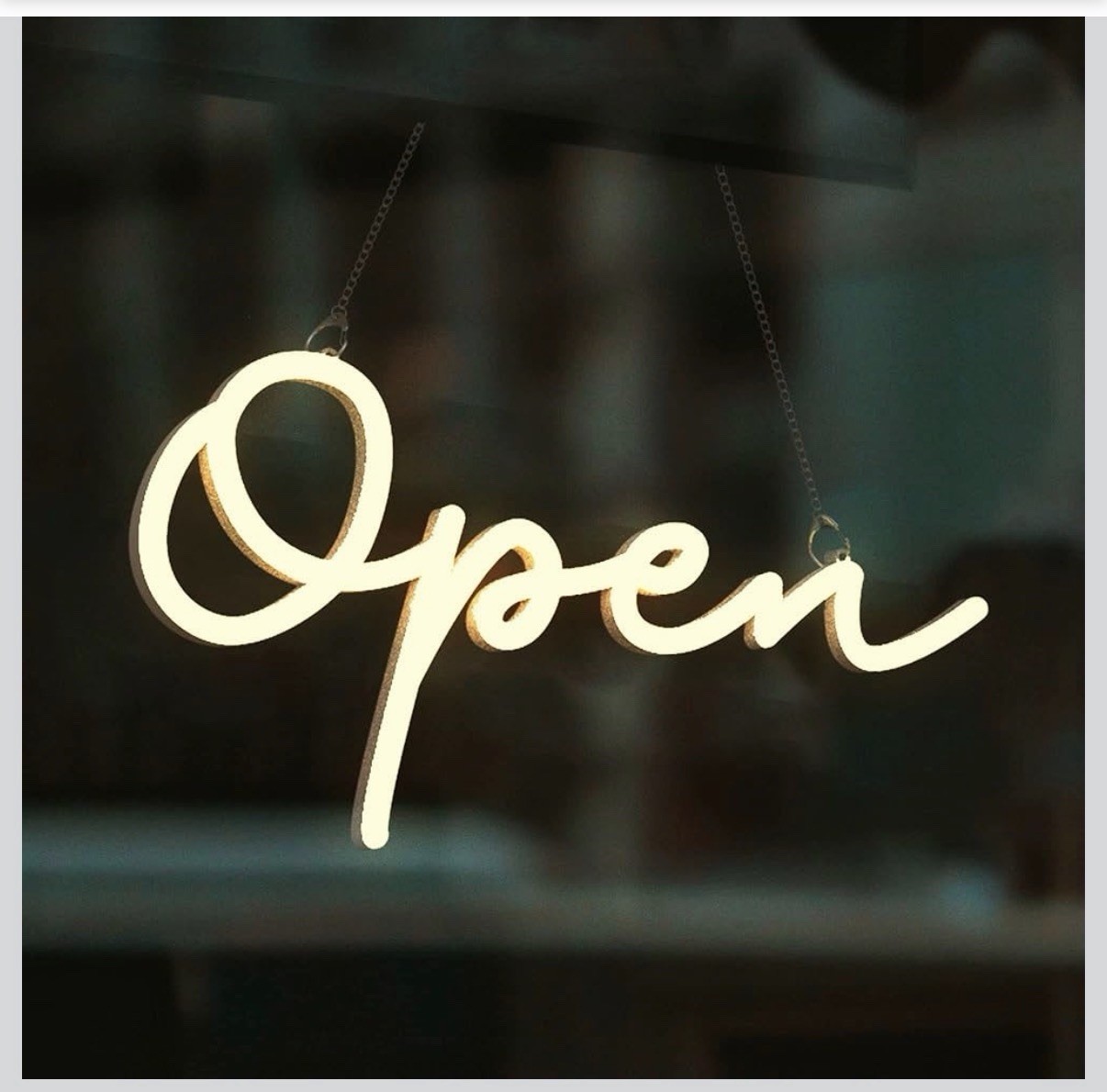 LED Neon Open Sign Large 20” Extra Bright Script Warm White Glow Remote +6 modes