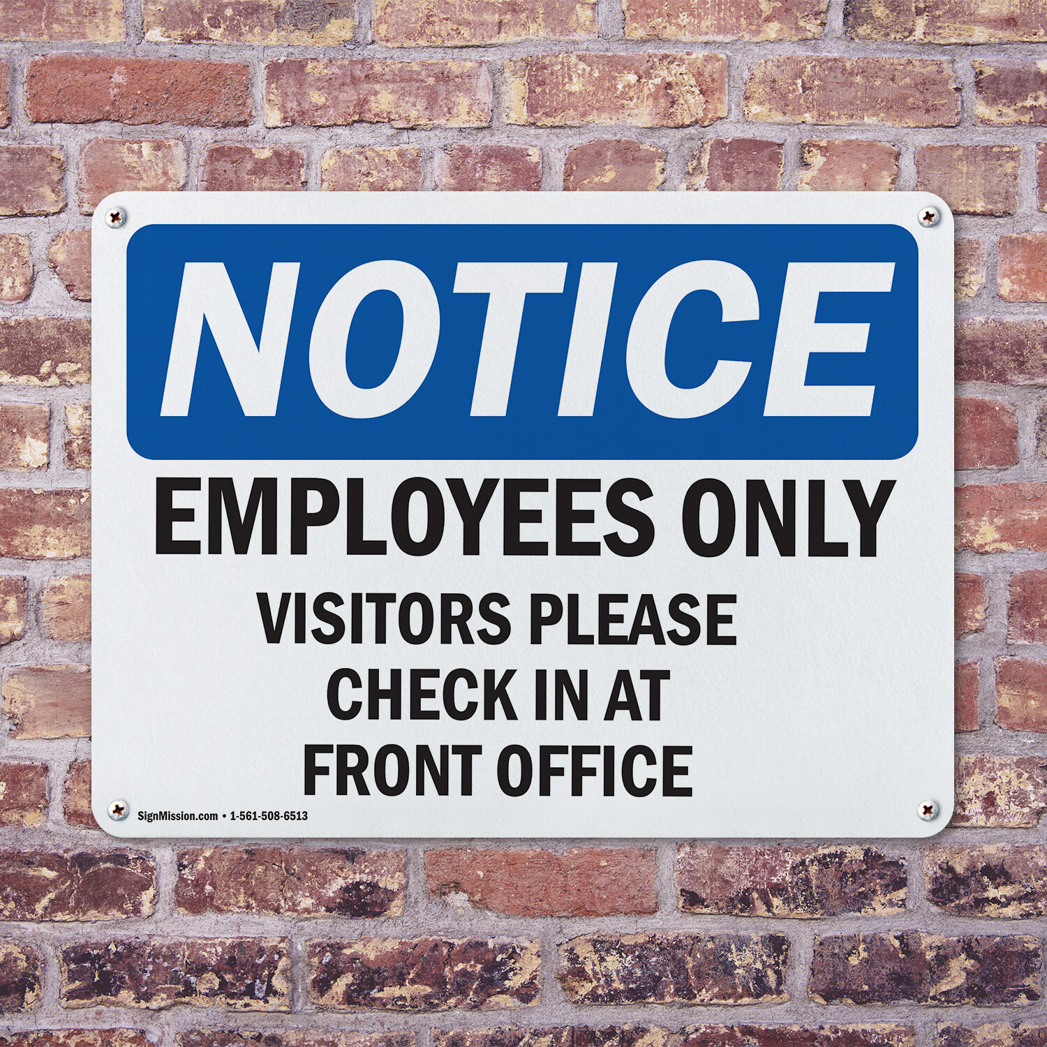 (2 Pack) Employees Only Visitors Please Check In OSHA Notice Sign Decal Metal