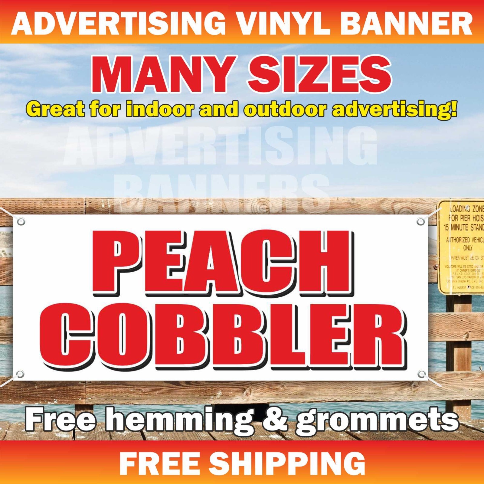 PEACH COBBLER Advertising Banner Vinyl Mesh Sign pie bakery crumble crust food