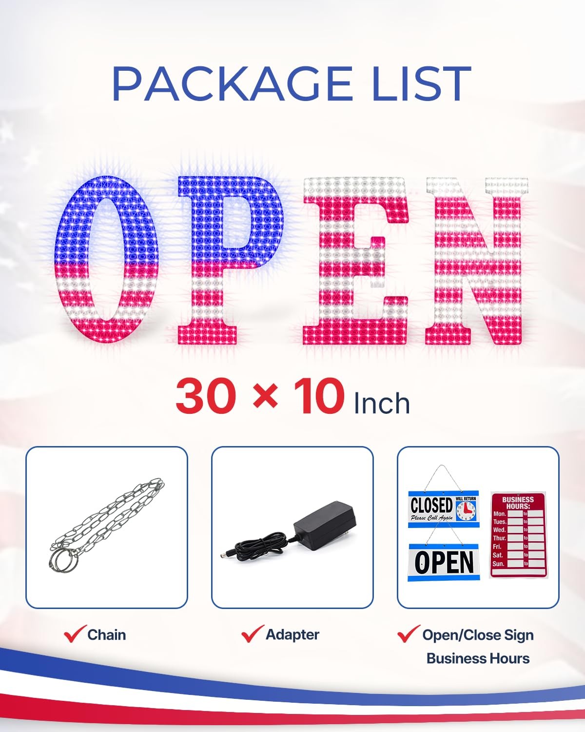 30 » x 10&Prime; Large Open Signs for Business, Super Bright LED Open Closed Sign w…