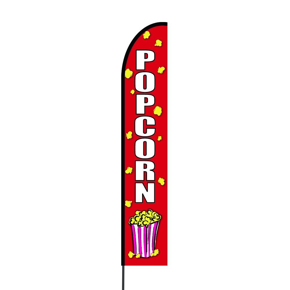 Popcorn Feather Flags Banners w/Pole Kit Stand, Outdoor Advertising Display Sign