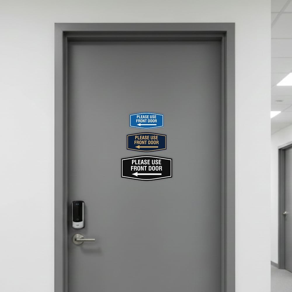 Large Brushed Silver Please Use Front Door Left Arrow Wall Door Sign