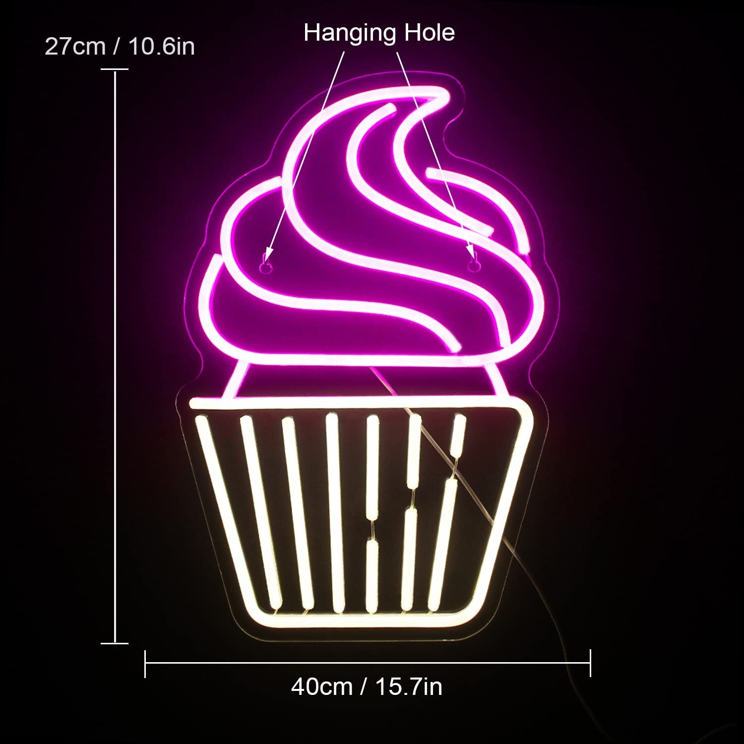 Cupcake Neon Sign Led Pink Warm White Neon Lights for Wall Decor Usb Light Up…