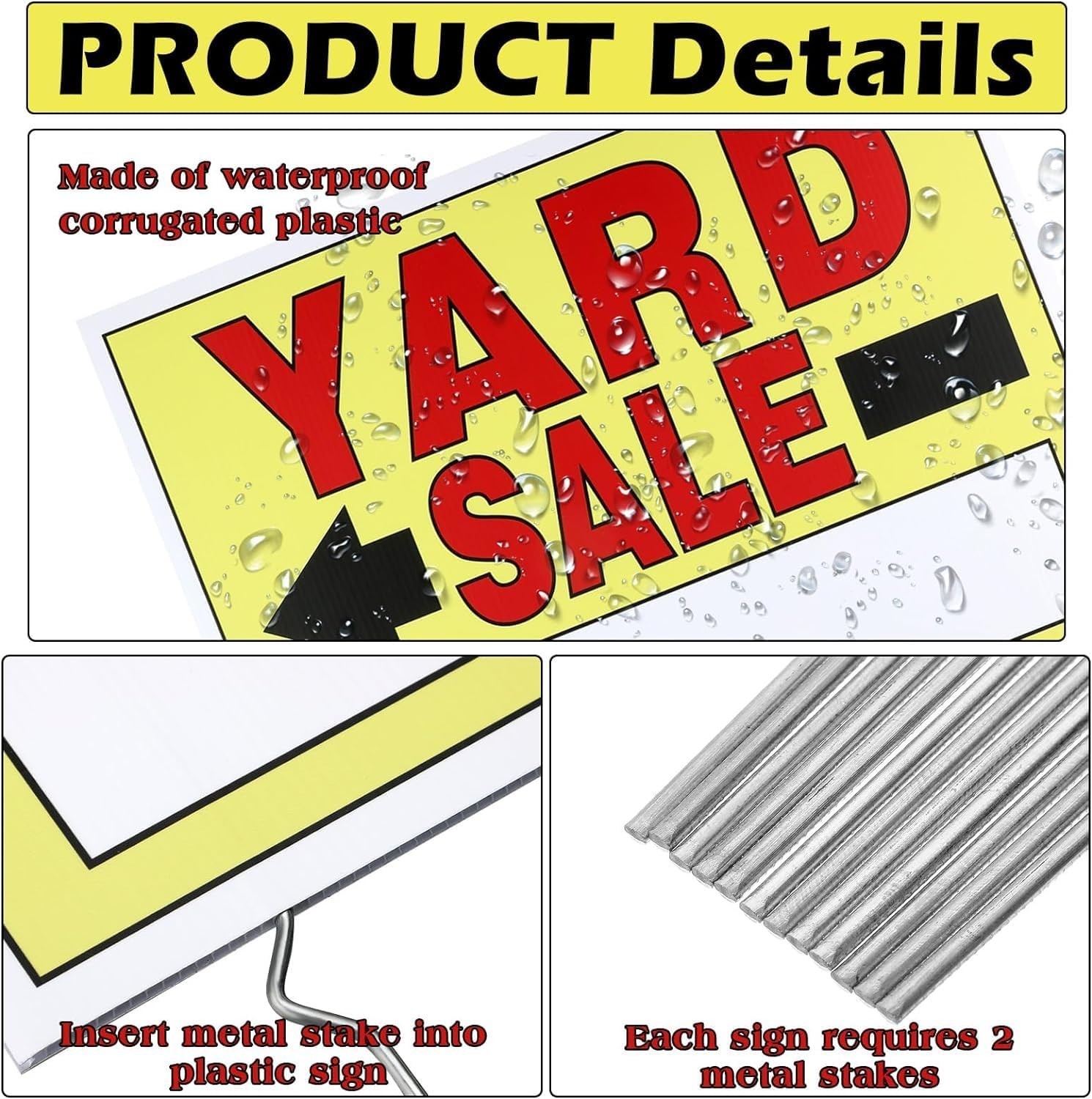 4-Pack Double-Sided Yard Sale Signs with Sturdy Stakes – 16×12 Inch Outdoor