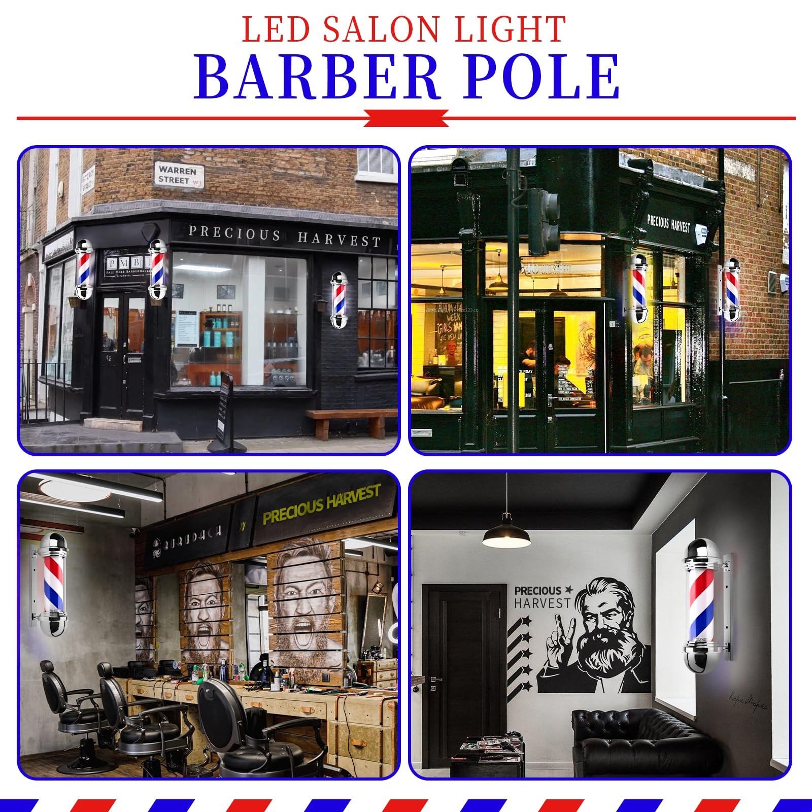 Precious Harvest 20 Inch Barber Polered Blue And White Barbershop Rotating