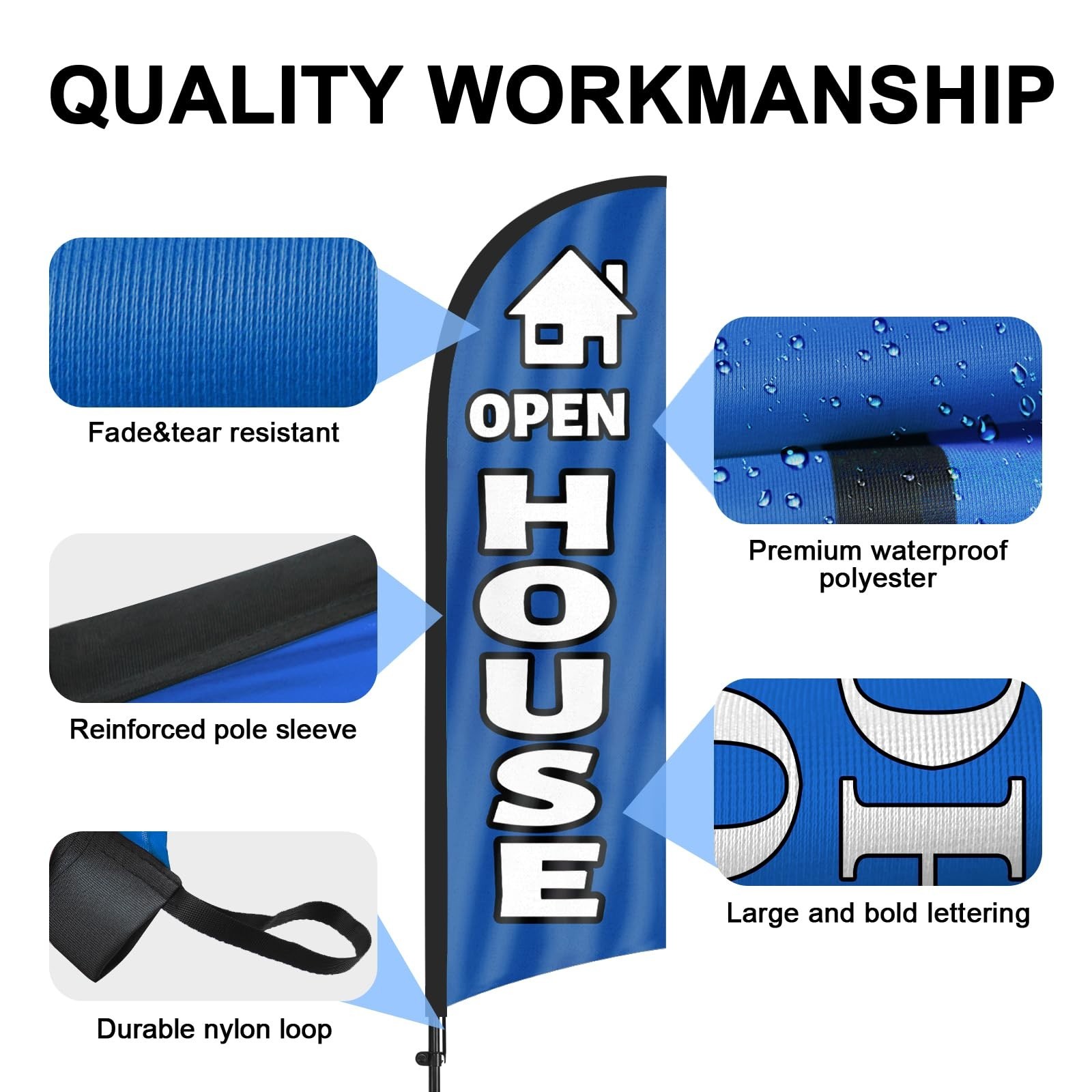 Open House Sign Kit with Flag & Stake – 8ft Blue Real Estate Banner, Yard Signs
