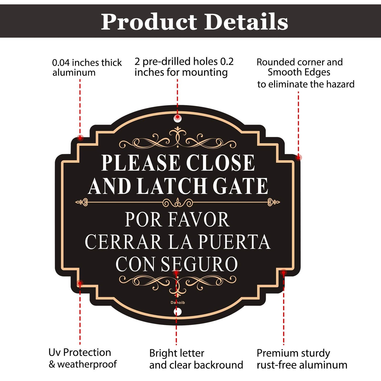 2 Pack Please Close and Latch Gate Sign Bilingual English Spanish Aluminum