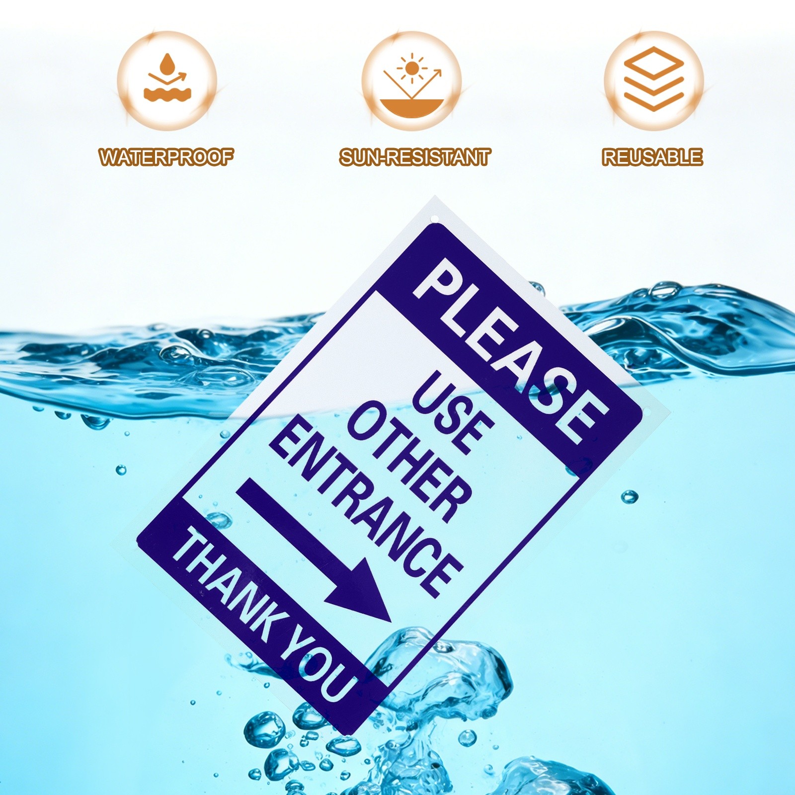 2 Pcs Please Use Other Entrance Thank You Sign, Right Arrow, Blue on White